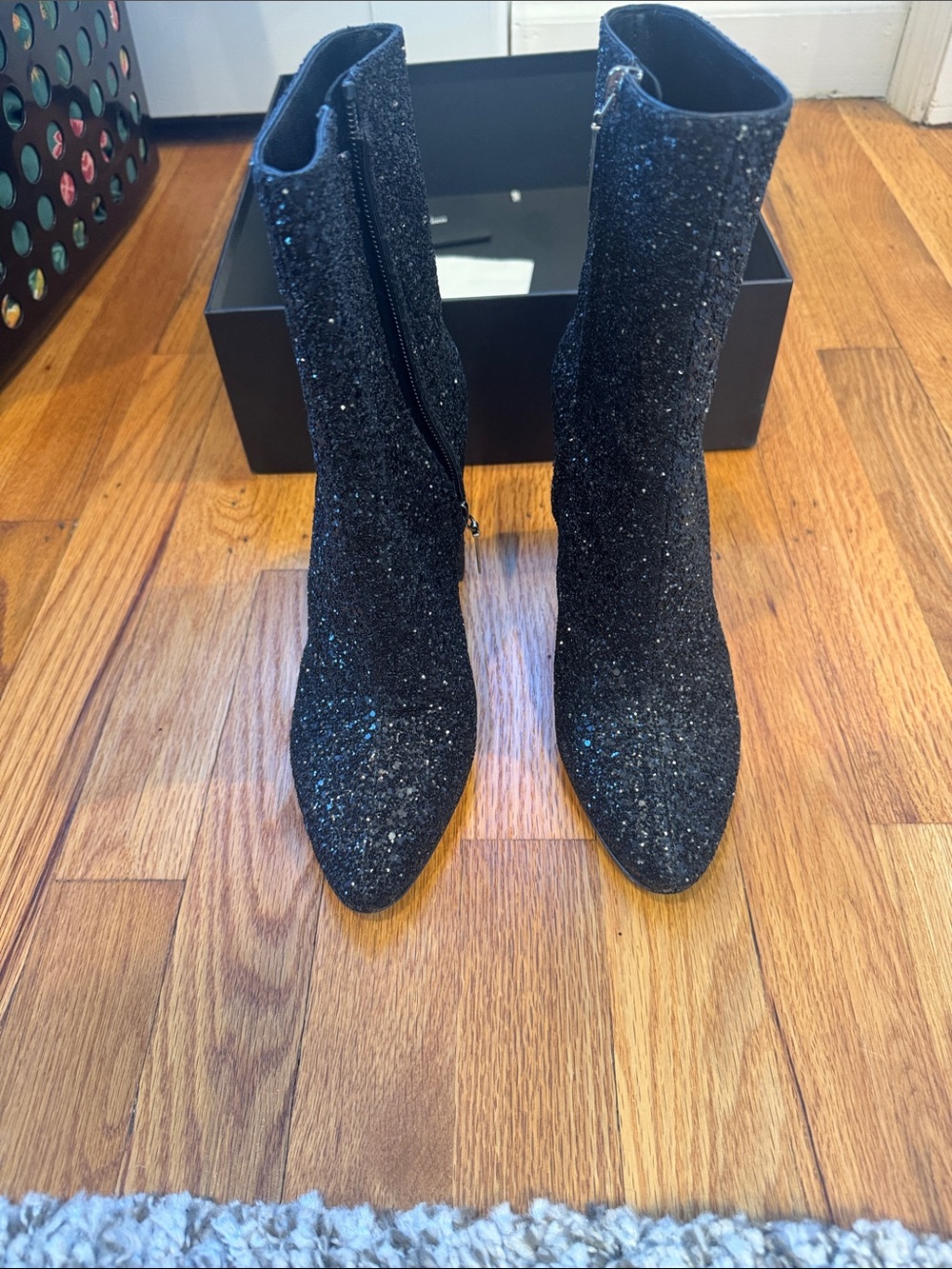 Saint Laurent Black Glitter Sock Ankle Booties